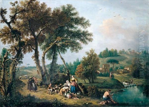 A Pastoral Landscape With The Flight Into Eygpt Oil Painting by Francesco Zuccarelli