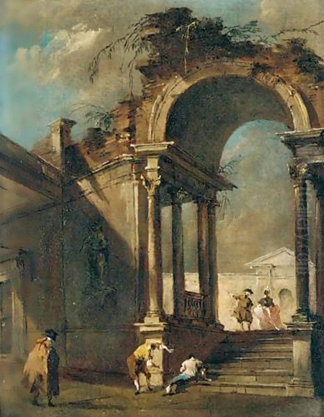 An Architectural Capriccio With Figures Before A Ruined Arch Oil Painting by Francesco Guardi