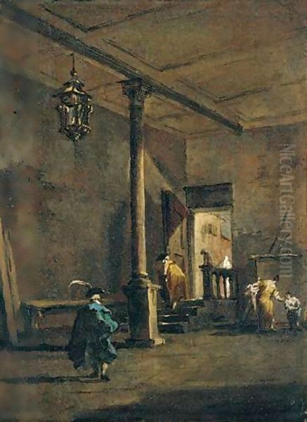 An Architectural Capriccio With Figures Before An Open Door Oil Painting by Francesco Guardi