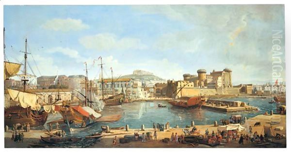 Naples, A View Of The Darsena Oil Painting by Caspar Andriaans Van Wittel