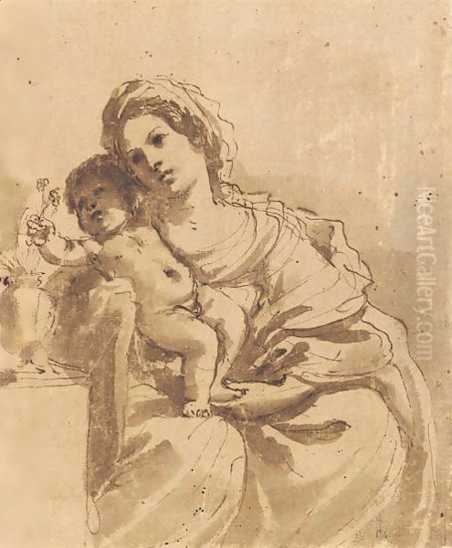 Madonna And Child Oil Painting by Giovanni Francesco Barbieri