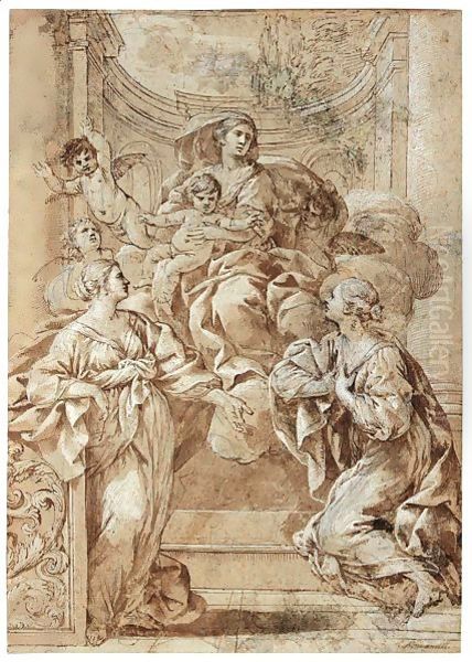 The Madonna And Child In Glory Appearing To Two Knelling Female Saints Oil Painting by Pietro Paolo Baldini