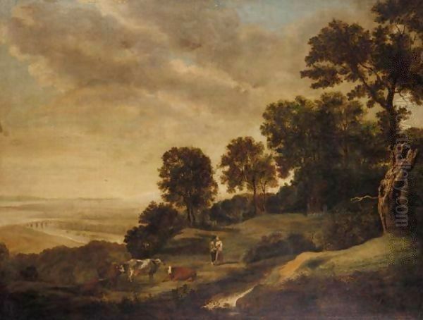 Extensive Landscape With Rustics And Cattle Oil Painting by Alexander Nasmyth