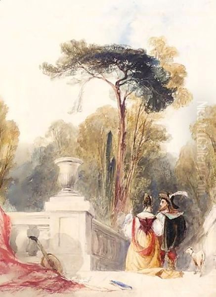 A Couple In Courtly Dress On A Terrace Oil Painting by Charles Bentley