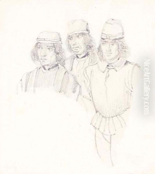 Study Of Three Man In Renaissance Dress Oil Painting by Richard Parkes Bonington