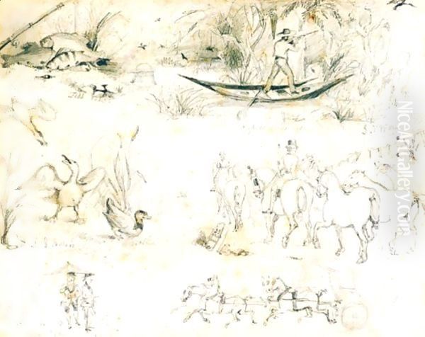 Two Pages Of Sketches Oil Painting by Sir John Everett Millais