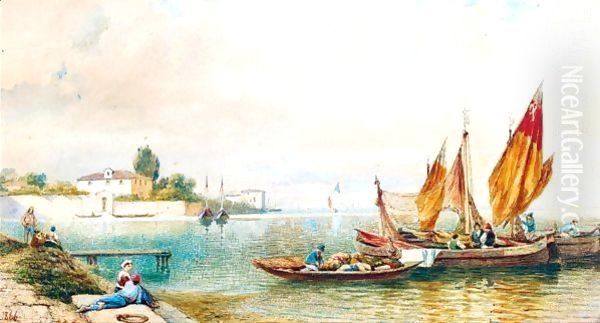 Riverside Scenes Oil Painting by Henry Thomas Dawson