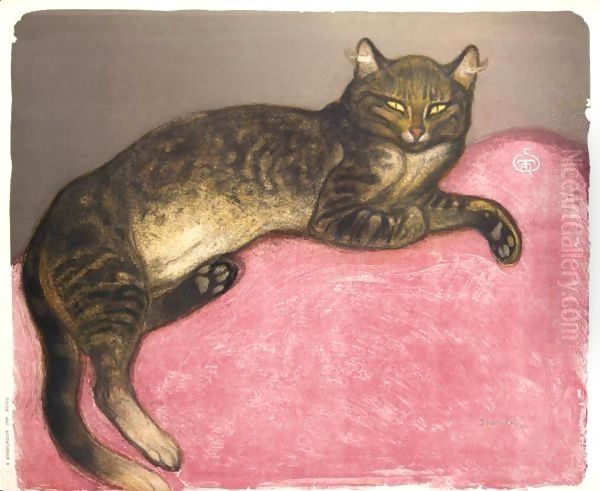 L'hiver. Chat Sur Un Coussin Oil Painting by Theophile Alexandre Steinlen