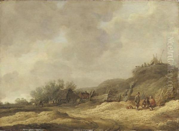 Chaumiere Dans Un Paysage De Dunes Avec Des Promeneurs circle Of Jan Van Goyenfigures Near A Cottage Oil Painting by Jan van Goyen