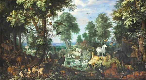 Les Animaux Sortant De L'Arche De Noe roelandt Saverythe Animals Getting Out Of Noah's Ark. Oil Painting by Roelandt Jacobsz Savery