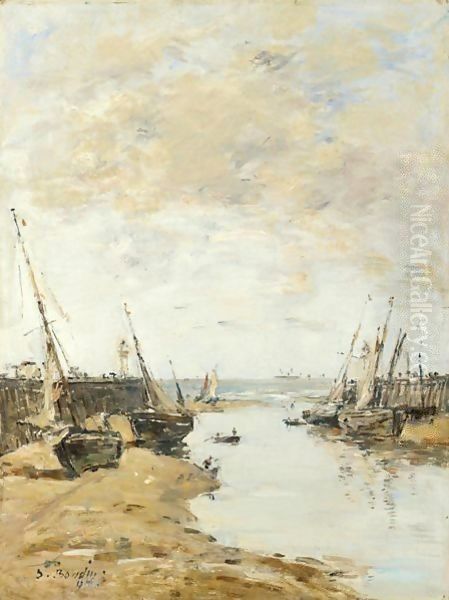 Trouville. Les Jetees. Maree Basse Oil Painting by Eugene Boudin