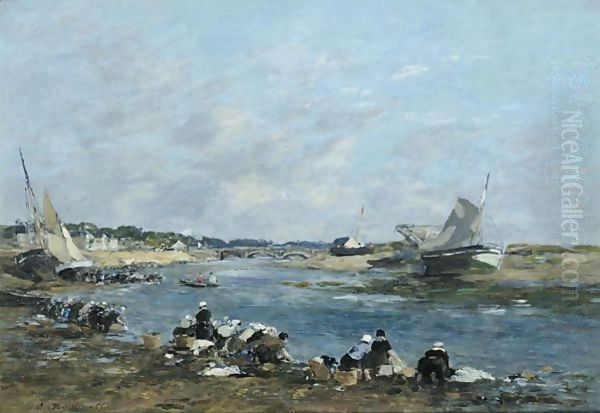 Laveuses Sur Un Des Bras De La Touques Oil Painting by Eugene Boudin