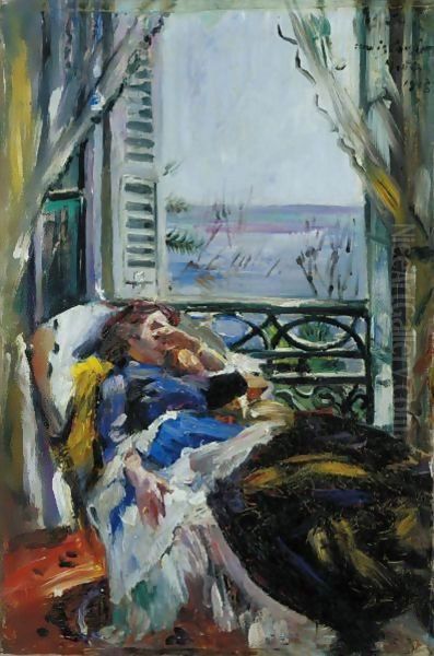 Frau Im Liegestuhl Am Fenster (Woman In A Deckchair By The Window) Oil Painting by Lovis (Franz Heinrich Louis) Corinth