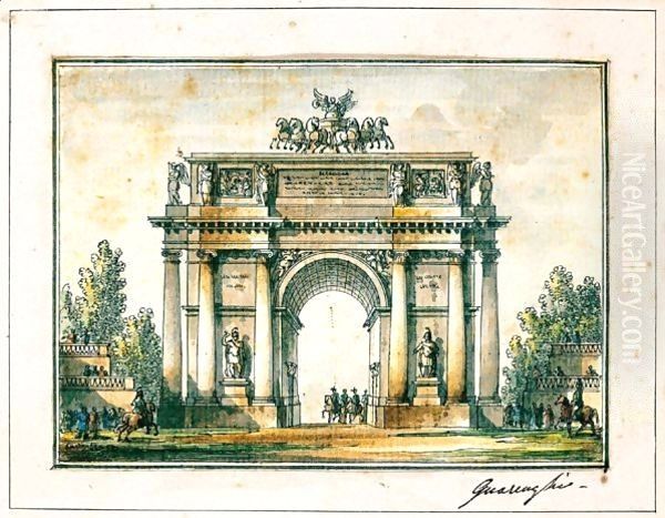 Arco Di Trionfo Con Soldati Oil Painting by Giacomo Quarenghi