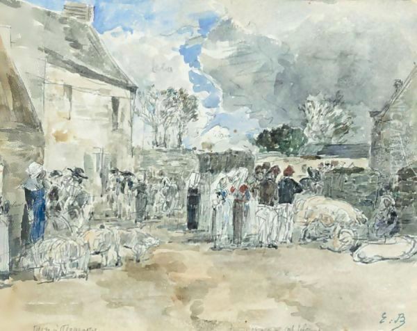 Foire A Plougastel Oil Painting by Eugene Boudin