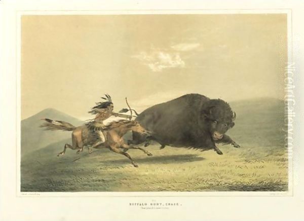 Buffalo Hunt, Chase And Antelope Shooting Oil Painting by George Catlin