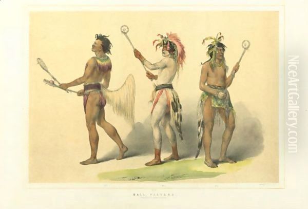 Ball Players Oil Painting by George Catlin