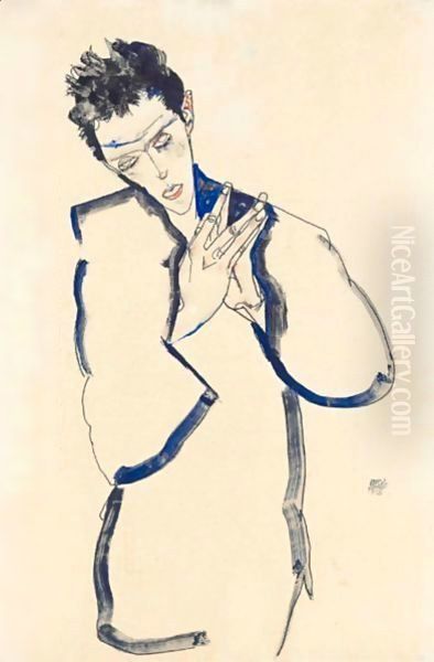 Selbstbildnis Mit Gefalteten Handen (Self-Portrait With Folded Hands) Oil Painting by Egon Schiele