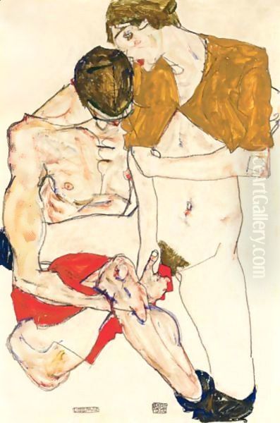 Liebespaar (Lovers) Oil Painting by Egon Schiele