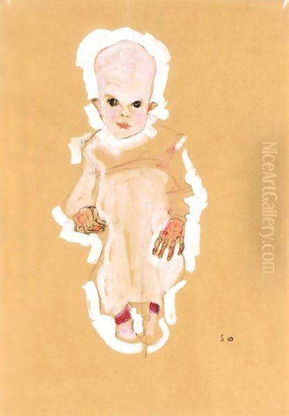 Baby Oil Painting by Egon Schiele