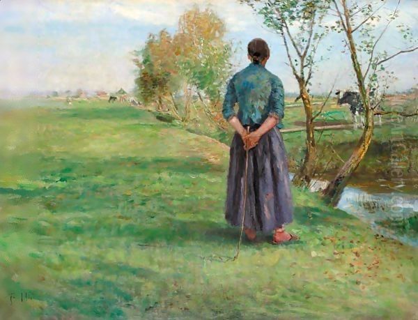 Im Herbst (Die Hirtin Im Dachauer Moos) (Autumn, Or Shepherdess On Dachau Heath) Oil Painting by Fritz von Uhde