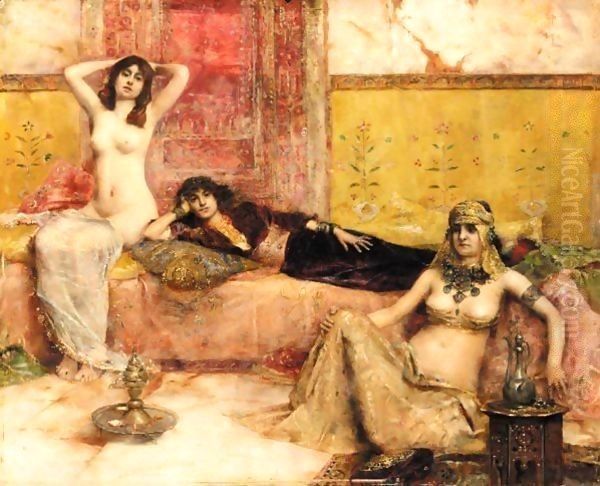 L'Attente Odalisques Dans Le Harem Oil Painting by Maurice Bompard