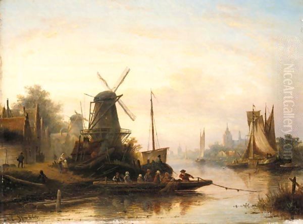 The River Crossing Oil Painting by Jan Jacob Coenraad Spohler