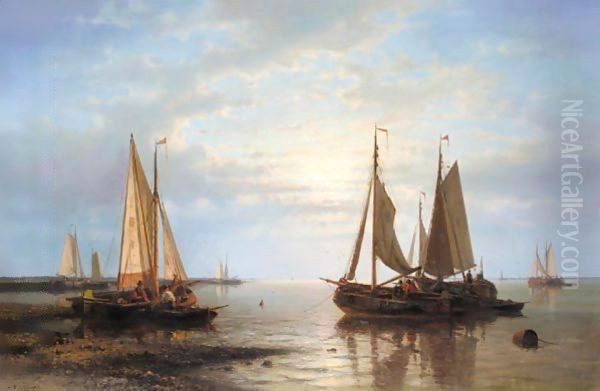 Sailing In Calm Waters Oil Painting by Abraham Hulk Jun.