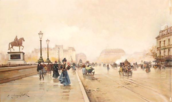 Le Pont Neuf A Paris Oil Painting by Eugene Galien-Laloue