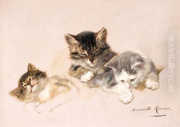 Three Little Kittens Oil Painting by Henriette Ronner-Knip