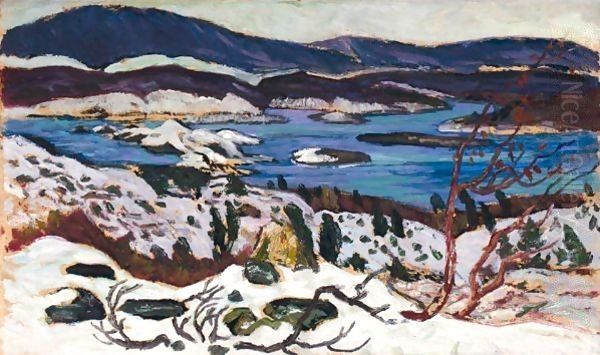 Stora Sjofallet I Winterskrud (Lake Sjofallet In Winter) Oil Painting by Helmer Osslund