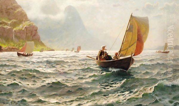 Pa Solfylte Bolger (Upon Sunny Waves) Oil Painting by Hans Dahl