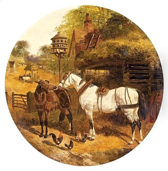 Cart Horses In A Yard Oil Painting by John Frederick Herring Snr