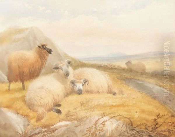 A Group Of Mountain Sheep Oil Painting by Thomas Sidney Cooper