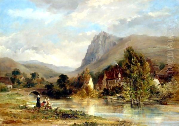 Washing On The River Oil Painting by Thomas Miles Richardson