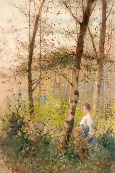 A Walk In The Woods Oil Painting by Hector Caffieri