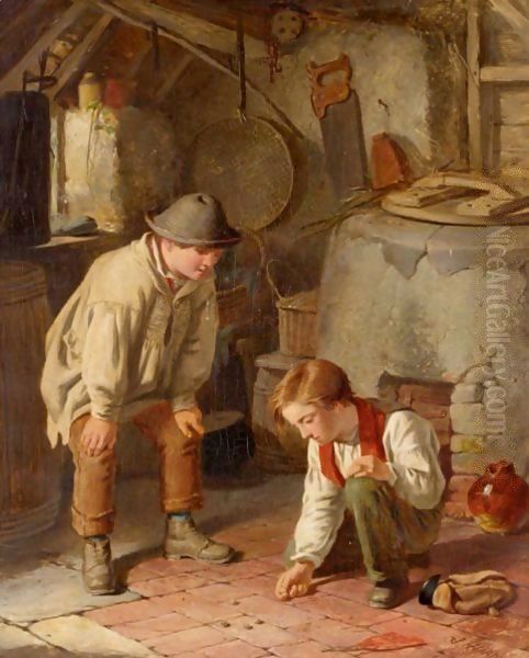 Playing Marbles Oil Painting by James Hardy Jnr