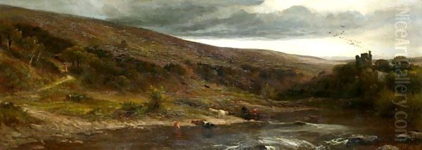 Okehampton Catle, Dartmoor Oil Painting by James Aumonier