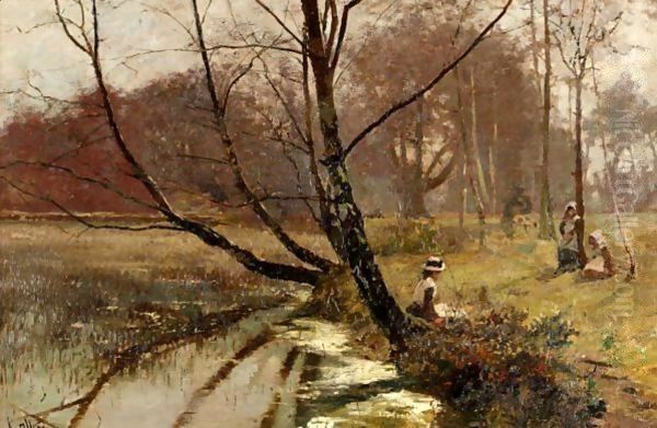 By The River Bank Oil Painting by Hector Caffieri