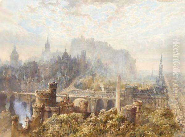 Extensive View Of Edinburgh From Calton Hill Oil Painting by Samuel Bough