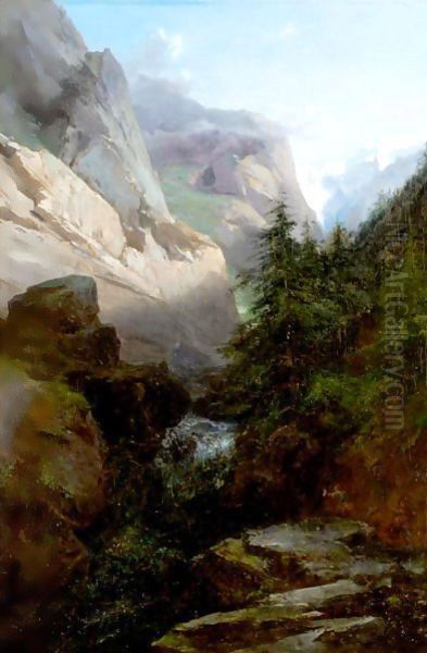 Alpine River Landscape Oil Painting by Alexandre Calame