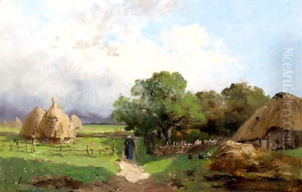 Haystacks Oil Painting by Leon Germain Pelouse