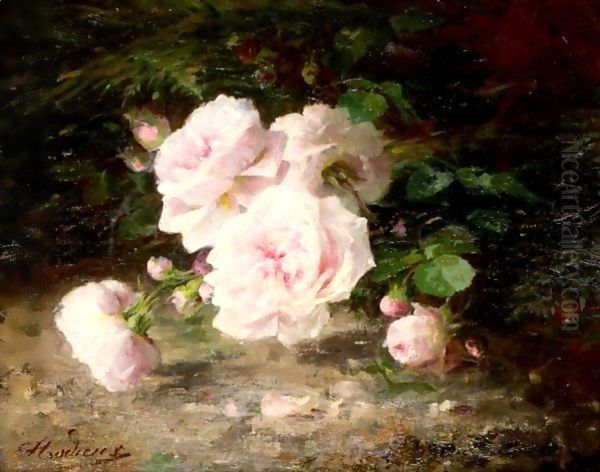 Still Life Of Roses Oil Painting by Marie Beloux