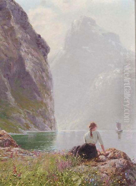 The Geiranger Fjord, Norway Oil Painting by Hans Dahl