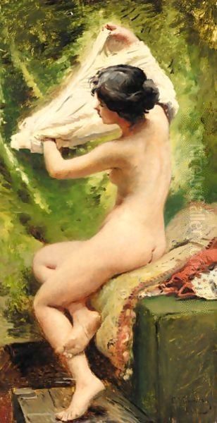 Beauty Preparing To Bathe Oil Painting by Konstantin Egorovich Egorovich Makovsky