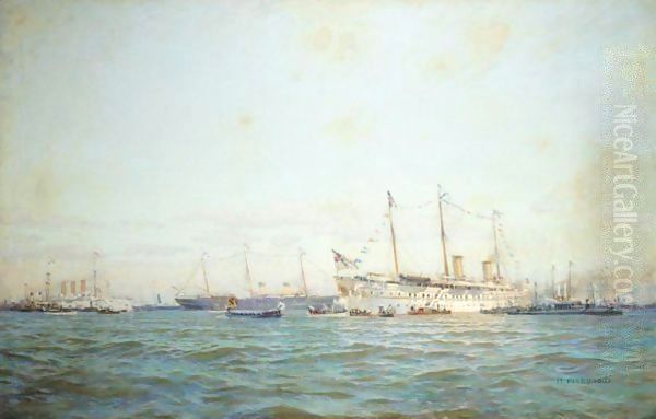 Naval Parade In The Baltic Oil Painting by Nikolai Nikolaevich Gritsenko