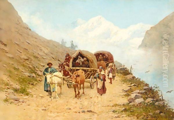 Caucasian Caravan Oil Painting by Richard Karlovich Zommer