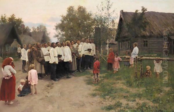 Evening Concert At The Village Oil Painting by Nikolai Karlovich Grandkovsky