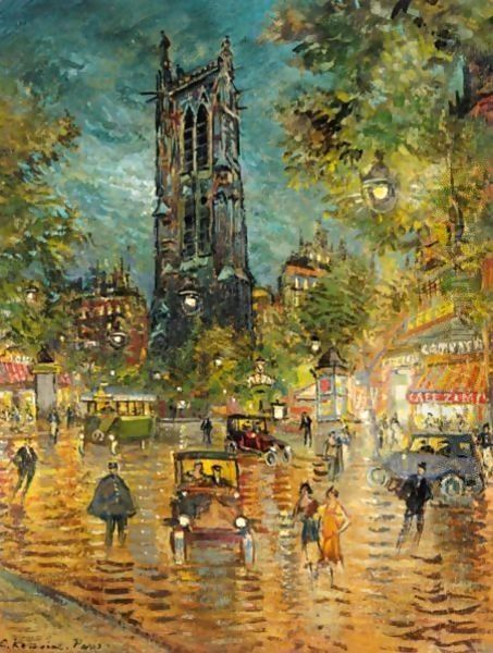 Tour Saint Jacques, Paris Oil Painting by Konstantin Alexeievitch Korovin