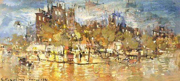 Paris At Night 2 Oil Painting by Konstantin Alexeievitch Korovin